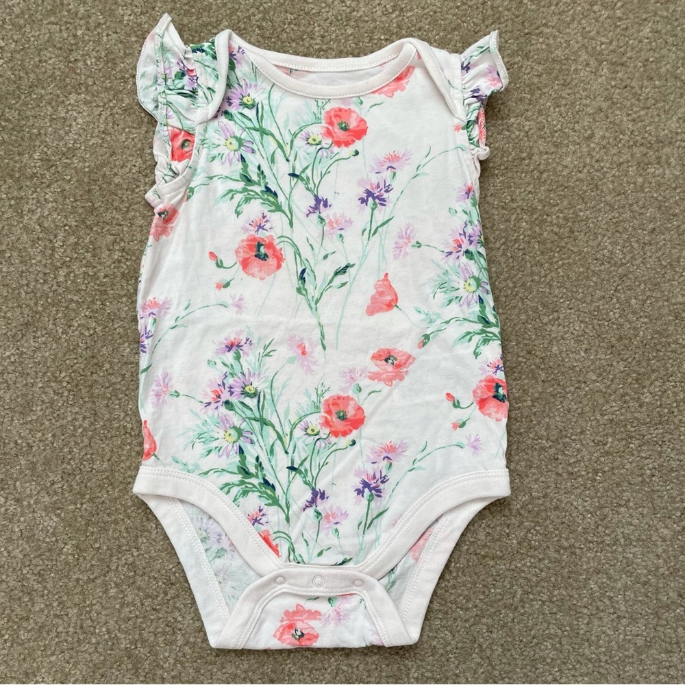 Baby Gap Floral Ruffle Sleeveless Bodysuit 6-12 Months